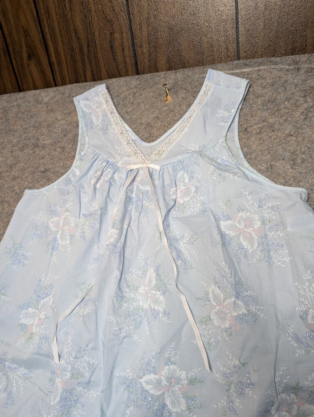 Vintage Lorraine Blue Floral Lace Large Babydoll Cottagecore Tank Dress Granny